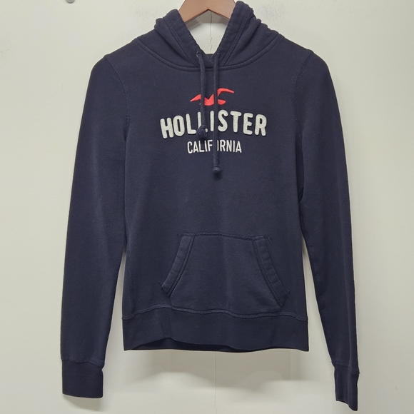 Hollister Sweaters - Y2K Hollister Pullover Hoodie Sweatshirt Drawstring Spilled Out Size Medium Navy